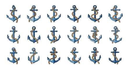 Fototapeta premium Many anchors on white background.