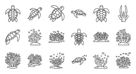 Turtles and Coral Reef Illustrations. © Rifky