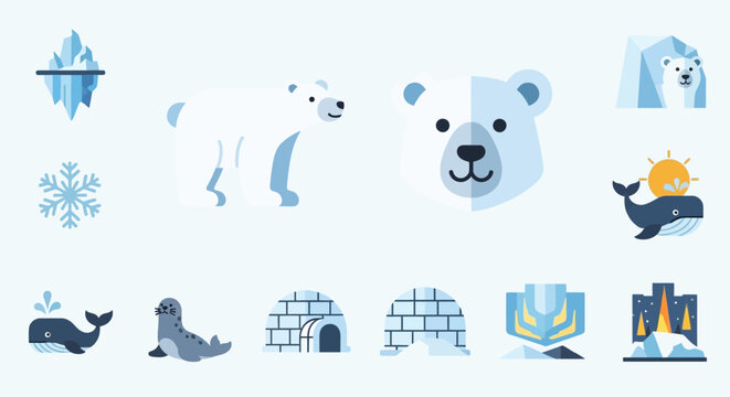 Polar bear face close up illustration.