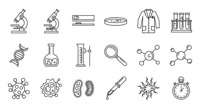 Science laboratory equipment and symbols.