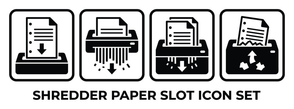 Paper shredder slot icons showing process of document destruction and disposal