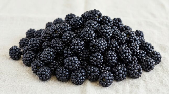 A bountiful heap of fresh, ripe blackberries piled naturally on a textured surface, showcasing nature's sweet bounty.