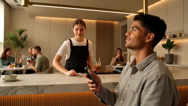 Man making contactless payment.