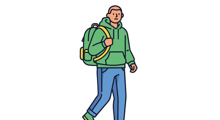 Fototapeta premium Young man with backpack walking, casual style, illustration