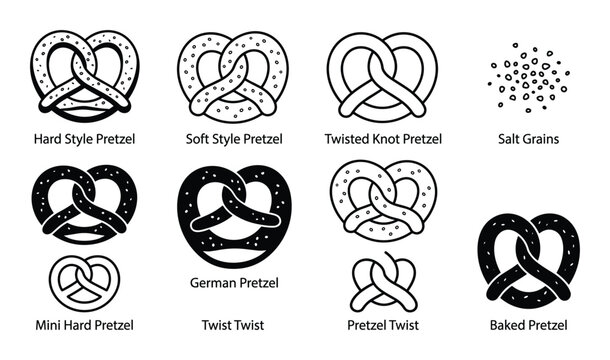 Set of pretzel shapes including soft hard and twisted knot styles vector element