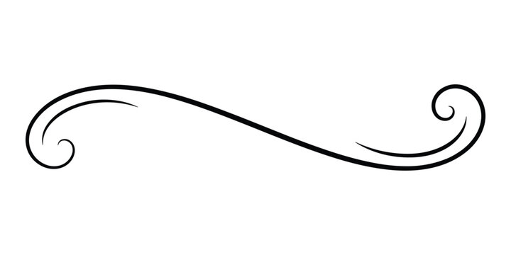 Symmetrical black decorative flourish with double swirls on transparent background