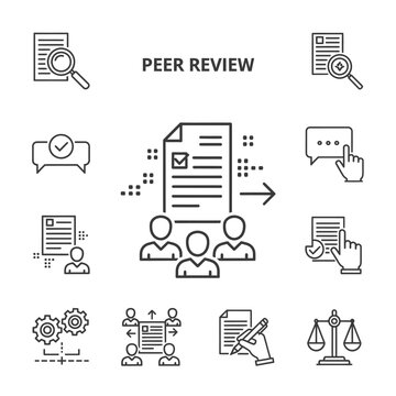 Peer review process icons set.