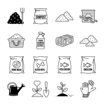 Various types of plant fertilizer bags.