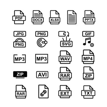 File format icons on white background.