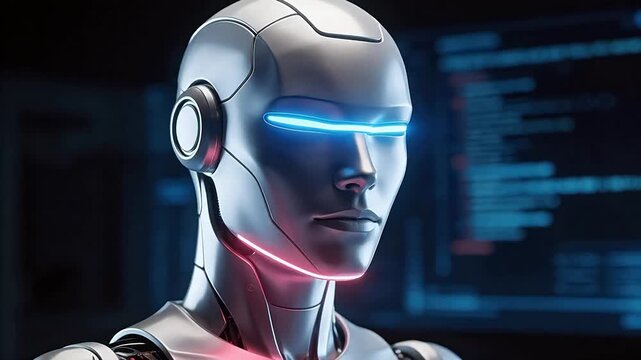 Futuristic robot head with glowing lights