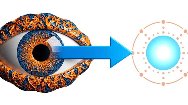 Human eye looking at an atom.
