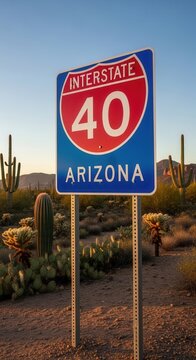 Iconic Interstate 40 Arizona Desert Highway Road Sign Landmark