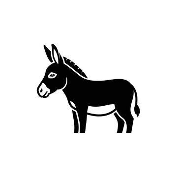 Black silhouette of a donkey standing.
