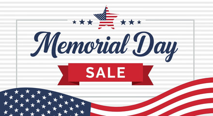 Memorial Day Sale Banner with American Flag Elements and Stars, Patriotic Holiday Promotion Background © ZIIZE STUDIO