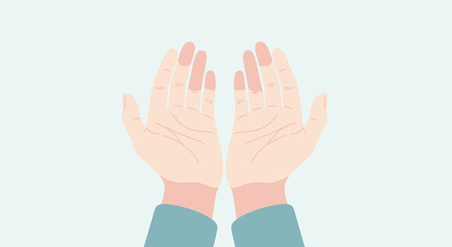 Open hands reaching upwards illustration isolated on simple background