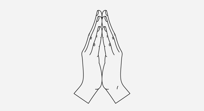 Outlined hands in prayer position isolated on white background