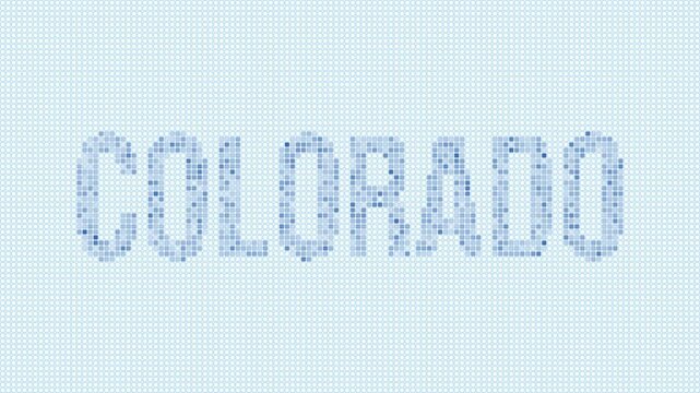 Colorado, United States dotted map animation. Digital style shape of the state. Colorado, United States shape and title dots appear with bulb flickering effect. Intro, outro, logo, title video.
