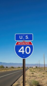Iconic Interstate 40 Highway Sign Under Vast Blue Sky