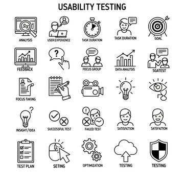 Black and white usability testing icons.
