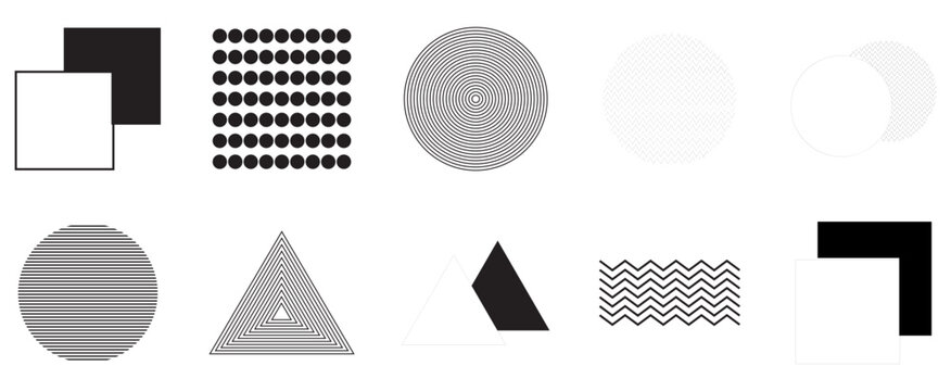 Abstract Black and White Geometric Shapes and Minimalist Pattern Set