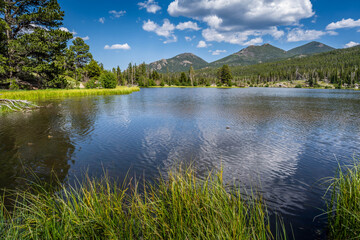 Obraz premium Scenic Rocky Mountain Landscape with Evergreen Hillside in Rocky Mountain NP, Colorado