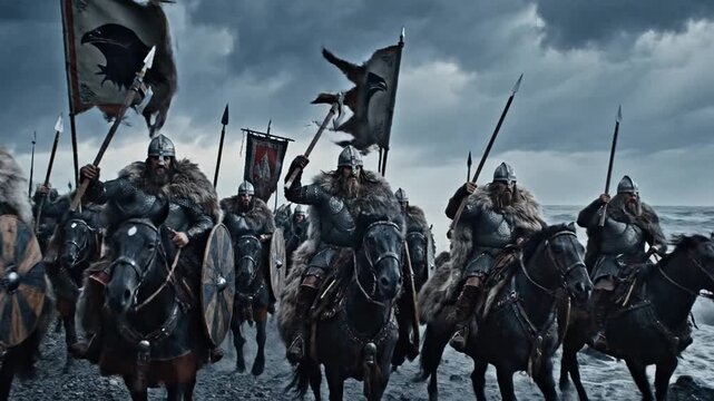 Epic Viking Cavalry Charge on a Stormy Shoreline