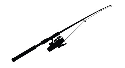 Fototapeta premium A black silhouette of a fishing rod and reel against white background