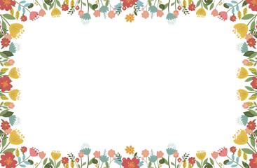 Obraz premium 北欧風手描きの花々をあしらったボタニカルな長方形フレーム素材