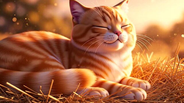 Orange tabby cat lying in grass.