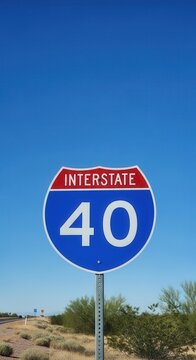 Interstate Highway 40 Sign Against A Clear Blue Desert Sky