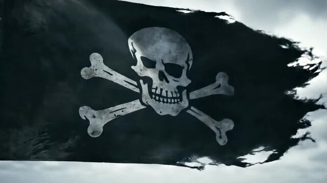Pirate flag with skull and crossbones.