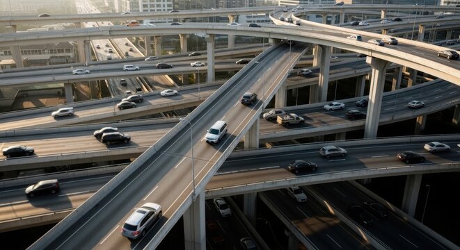 Intricate Cityscape Expressway Network With Flowing Traffic