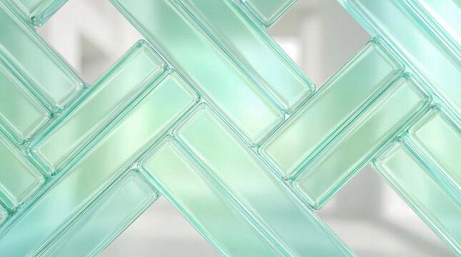 Modern mint green glass tiles in a herringbone pattern background 4k , Generative AI.