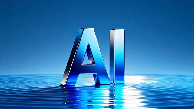 Blue AI logo on reflective surface