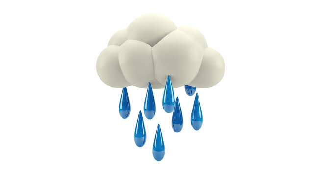 3D Cartoon Rain Cloud with Blue Drops
