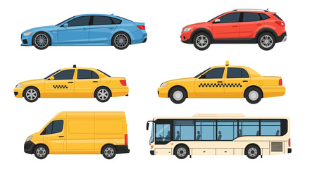 Fototapeta premium Set of various vehicles illustrated on white background transportation concept