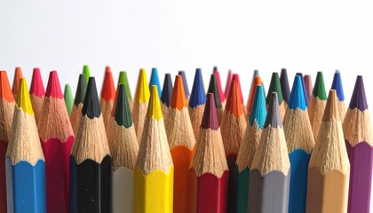 Fototapeta premium A close-up shot of a diverse and vibrant collection of sharpened, colorful drawing utensils