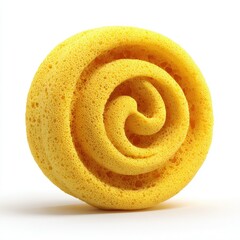 Fototapeta premium A close-up shot of a golden-yellow, spiraling foam object against a stark white background