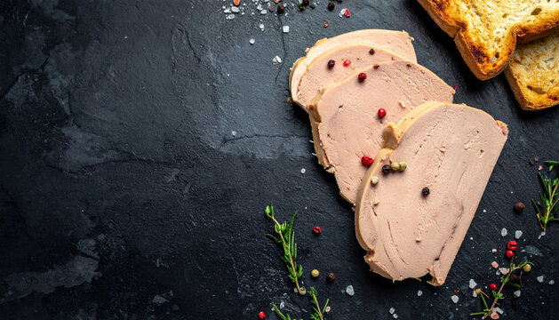Foie Gras and Toast on Dark Background