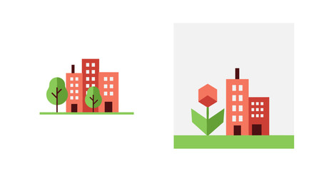 Naklejka premium Modern Cityscape With Geometric Buildings And Greenery