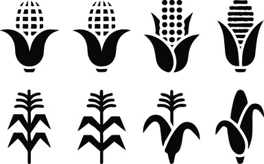 corn stalk silhouette icons ear cob kernel farm crop vector set © AIcon Star