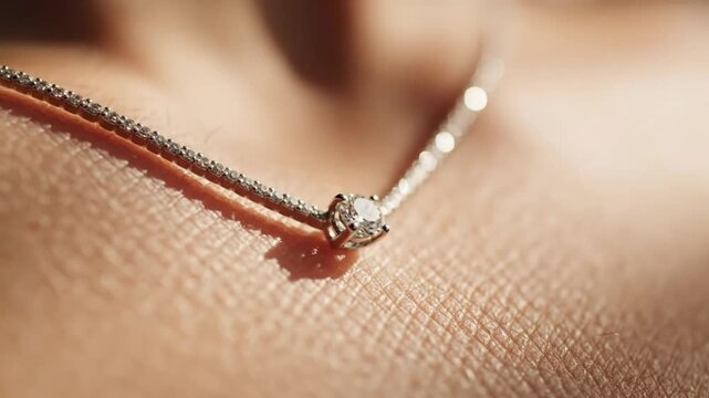 Elegant diamond solitaire necklace sparkling on a woman's delicate skin