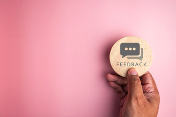 feedback icon on virtual screen, representing customer experience, online review, user satisfaction, rating system, digital communication and service quality evaluation