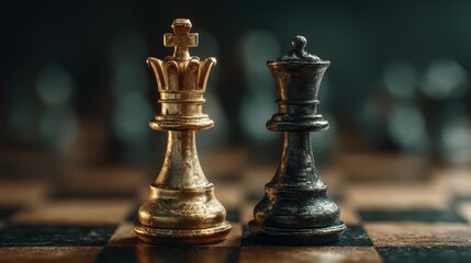 Fototapeta premium Golden King & Black Queen: Chess Strategy & Business Competition
