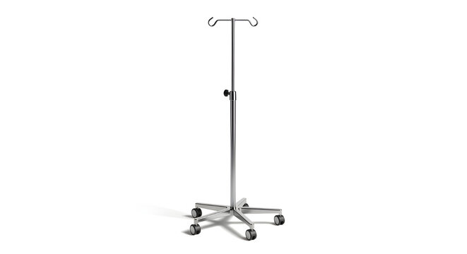 Medical iv pole on wheels for hospital use isolated on white background