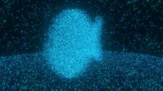Blue Fish Shape Formation Of Space Star Sparkle Night Lights Glowing - 4K Seamless VJ Loop Motion Background Animation