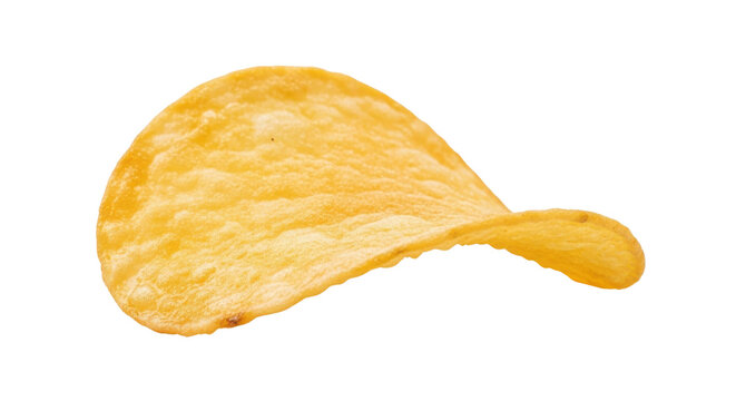 Single golden potato chip with wavy edges on black background crisp snack, Isolated On Png Transparent Background
