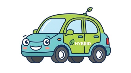 Obraz premium Cartoon hybrid car smiling face.