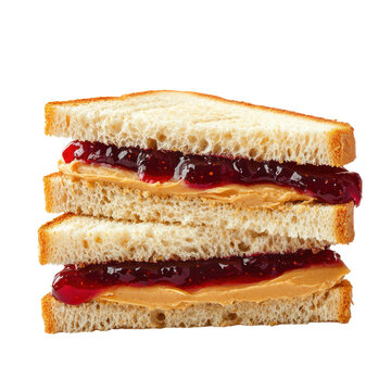 A sandwich filled with creamy peanut butter and sweet jelly. full length isolate on transparent background