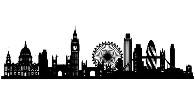 London Skyline Silhouette Vector &ndash; Famous Landmarks Cityscape Panorama